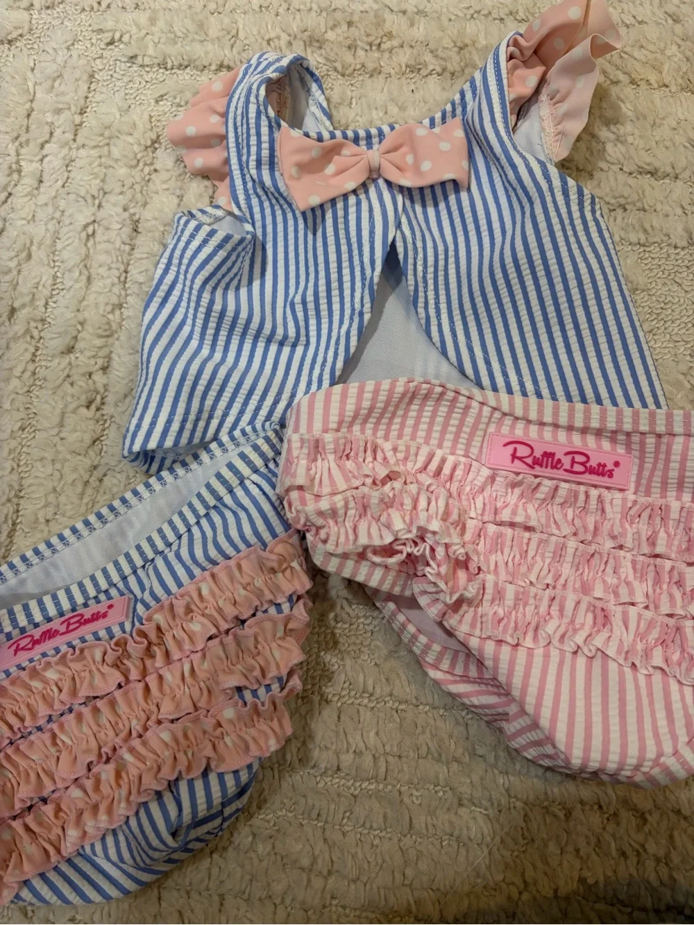 Blue & White Striped Girls' Two-Piece ruffle butts Swimsuit